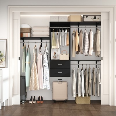 Aheaplus Closet System with 2 Drawers,Wardrobe Clothes Organizer with 4 Hanging Rods