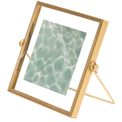 Fabulaxe Modern Metal Floating Tabletop Photo Picture Frame with Glass Cover and Easel Stand