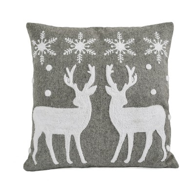 18" Reindeer and Snowflakes Christmas Throw Pillow - National Tree Company