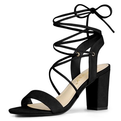 Allegra K Women's Back to College Lace Up Block High Heels Sandals