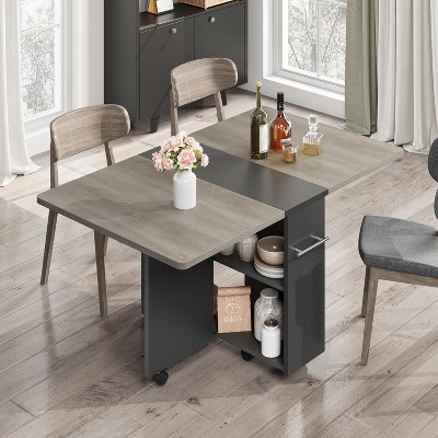 Nasitip Folding Dining Table with Drop Leaf and 2-Tier Storage, Space Saving Kitchen Table on Wheels for Small Spaces, 47.2"