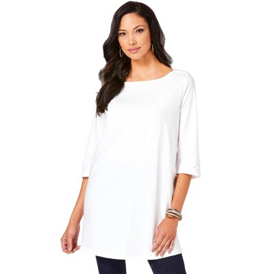 Roaman's Plus Size Cotton Ultimate Boatneck Tunic With Side Slits