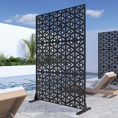 V-Shaped Triangle Design Black Galvanized Steel Screen, Dimensions: 183cm x 120cm x 4cm