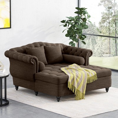 Christopher Knight Home Brynn 62" Vintage Tufted Upholstered Double Chaise Lounge Sofa
