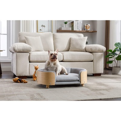 Mocamel Scandinavian style Elevated Dog Bed Pet Sofa With Solid Wood legs and Bent Wood Back, Velvet Cushion,Mid Size