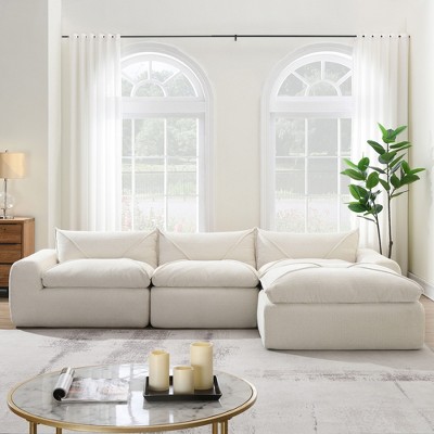 116" Fully Compressed Sectional Sofa High Density Foam No Assembly Legless Integrated Seat Ottoman Chenille