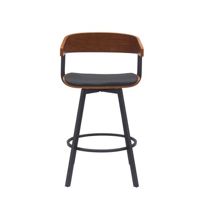 HomeRoots 27" Black Faux Leather And Metal Swivel Low Back Counter Height Bar Chair