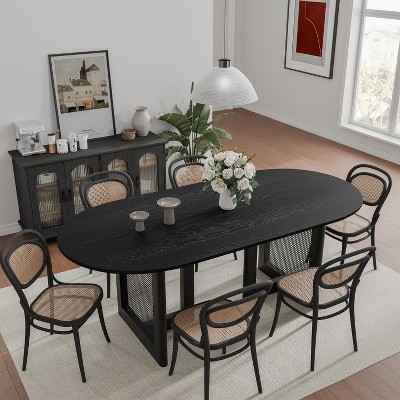 MAYEERTY 67" Wood Oval Dining Table for 4-6, Farmhouse Modern Kitchen & Dining Room Table