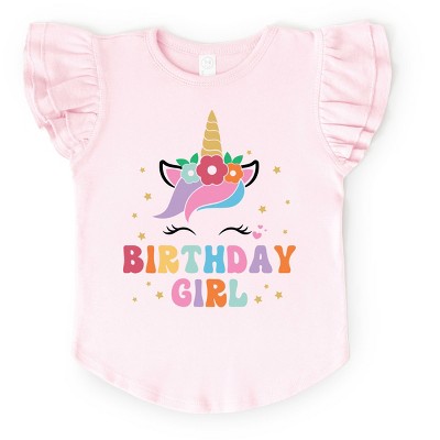 The Juniper Shop Birthday Girl Unicorn Flutter Sleeve Tee