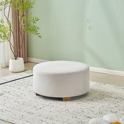 NicBex 30.5"Dia Round Ottoman Footstool with White Fabric & Rubberwood Legs,Modern Minimalist Footrest Ottoman with Anti-Slip Pads,Home Decor