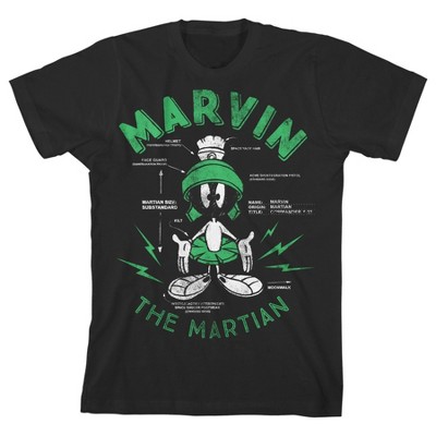 Looney Tunes T-shirt Marvin the Martian Infographic Black T-shirt Toddler Boy to Youth Boy