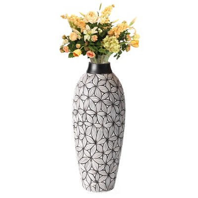 Uniquewise Timeless Flower-Inspired Ceramic Vase - Unique White Round Table Decor for Entryway, Dining Room, Living Room
