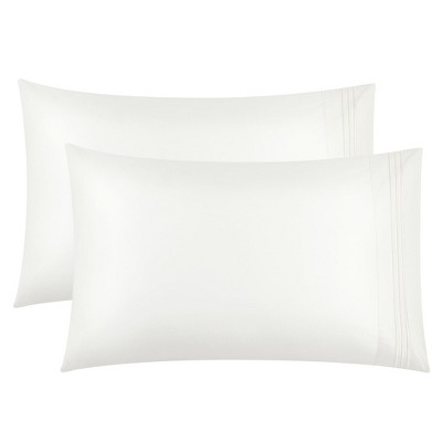 PiccoCasa Combed Cotton Embroidered Solid Pillowcases 2 Pcs