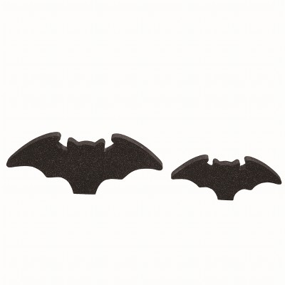 Transpac Wood Black Halloween Bats Block Decor Set of 2 Decorative Wall Sculptures for Halloween Home Decor