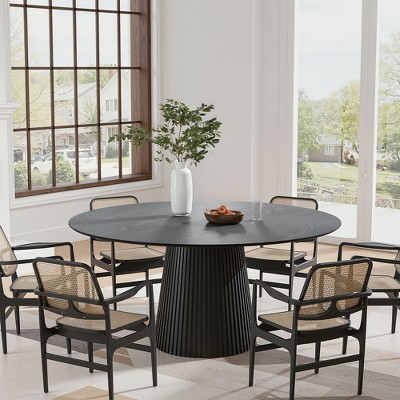 PexFix 60" Round Dining Table for 6 People Modern Pedestal Table with Fluted Cone Base & Wood MDF Top for Small Space Kitchen Dining Room Cafe Black