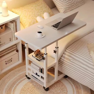 Height Adjustable C Table Mobile Laptop C Shaped End Table, Couch Desk with Wheels, Couch Side Table with Storage Drawer for Living Room Bedroom