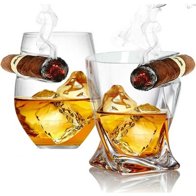 Bezrat Cigar Whiskey Glass - Twist & Rounded Whiskey Glass 2 Pk