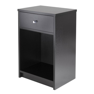 Squamish Nightstand with 1 Drawer - Black - Winsome: Wood Composite Bedside Table, Lacquered Finish, Shelf Storage