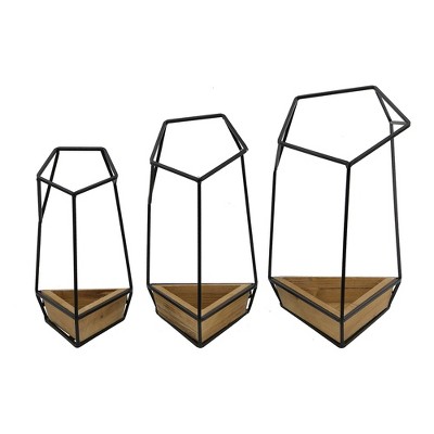 Metal Frames Set of 3 Geometric Wall Planters, Modern Hanging Wall Decor for Indoor Greenery