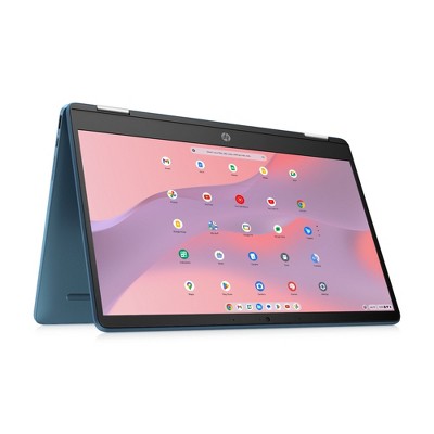Refurbished: HP Laptop X360 14a Chromebook 14" HD Touchscreen Intel Celeron, 4GB LPDDR4 64GB eMMC, Metallic Blue - Manufacturer Refurbished