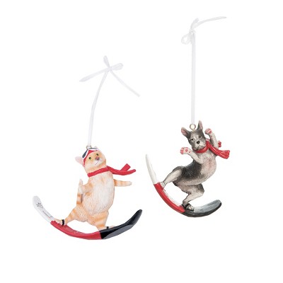 Gallerie II Cat/Dog Snowboard Ornaments Set of 2