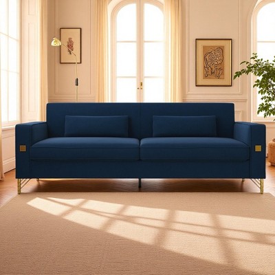 Mocamel Deep Seat Tufted Sofa - 86" Beige Fabric 3-Seater Couch with Metal Legs, for Living Room or Apartment