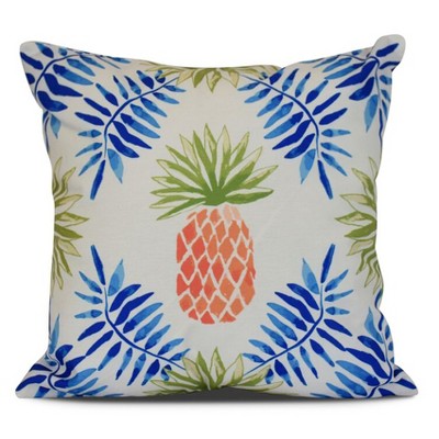 16"x16" Pineapple and Spike Printed Square Throw Pillow Blue - e by design: Coastal Style, Indoor Polyester Cushion