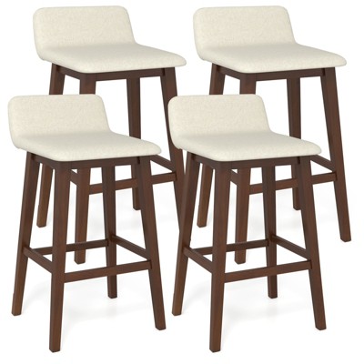 Tangkula 2PCS 29" Upholstered Barstools w/ Low Back Footrest & Wood Legs for Kitchen