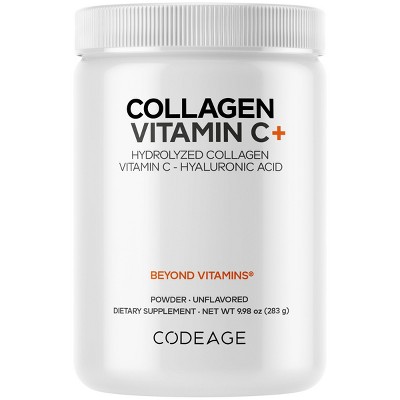 Codeage Collagen Peptides Powder Vitamin C, Enzymes, Hyaluronic Acid, Hydrolyzed Protein - 9.98 oz