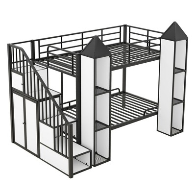 TiramisuBest Black Full XL Over Queen Metal Bunk Bed with Ladder and Slats Support - Ideal for Adults and Teens, Sturdy and Easy to Assemble
