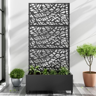 PexFix 72 in. x 35 in. Outdoor Metal Trellis with Planter Box in Web Pattern in Black