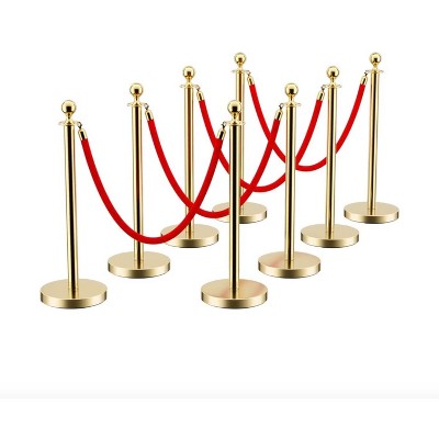 APRILSOUL Stainless Steel Gold Stanchions with Red Velvet Rope 5 ft. Crowd Control Barrier with Ball Top