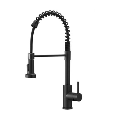 DOMETOUR Kitchen Faucet with Pull Down Sprayer Black Stainless Steel Single Handle Pull Out Spring Sink Faucets