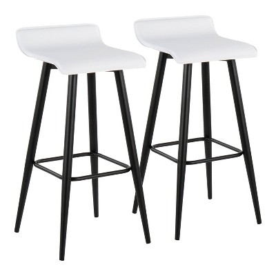 Set of 2 Ale Faux Leather/Steel Barstools Black/White - LumiSource: Upholstered Rectangle, Fixed Height, 250lbs Capacity