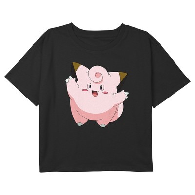 Girl's Pokemon Clefairy Large Portrait Graphic Graphic Cropped T-Shirt