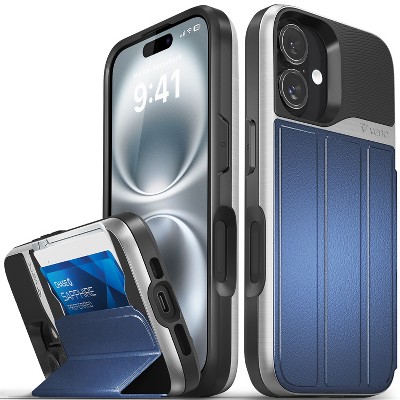 Vena vCommute For Apple iPhone 16 Case Wallet, Case with Stand Leather Card Holder [Military Grade Drop Protection], Blue