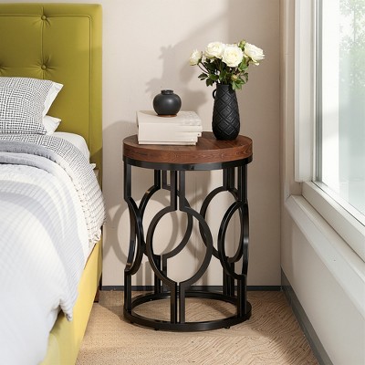 MAYEERTY Solid Wood End Table, 2-Tier Sofa Side Table with Storage Shelf