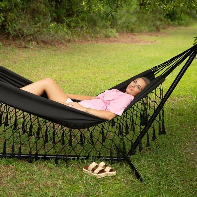 10" Fringe Outdoor Fabric Hammock Black - Threshold™: Weather-Resistant Polyester, No Stand Required