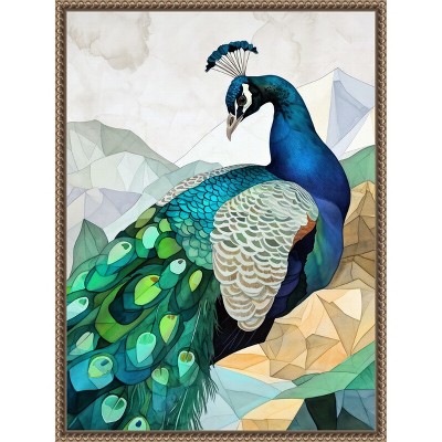 Amanti Art Animal Watercolor Art Bird Peacock by Justyna Jaszke Framed Canvas Wall Art