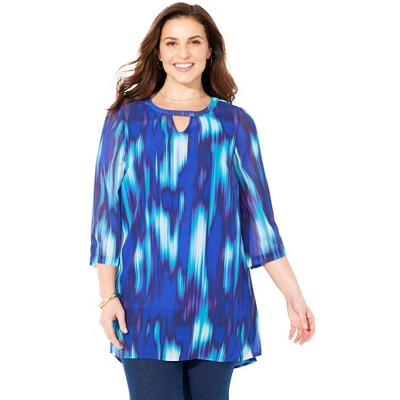 Catherines Petite Hi-Low Keyhole Accent Layered Tunic