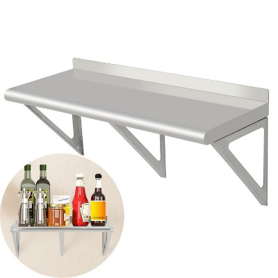 GustoWave Stainless Steel Shelf, Heavy Duty Wall Shelf with Backsplash & Brackets for Kitchens, Restaurants, Bars, Silver