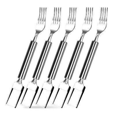 NewHome "5Pcs 2-in-1 Watermelon Cutter Slicer Fork, Stainless Steel Dual-Head Tool for Parties, Picnics, BBQs, and Kitchen Use" White