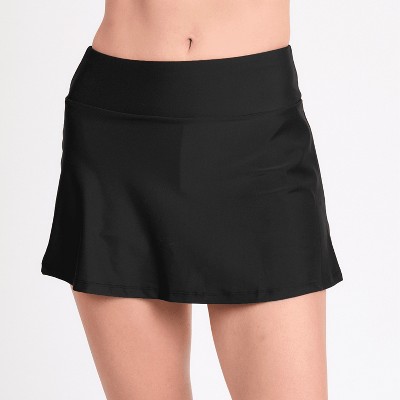 Calypsa Women's Chlorine Resistant High Waisted Mini Swim Skirt With Shorts