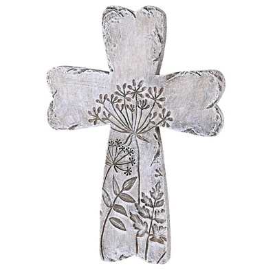 Dicksons Engraved Floral Cross, Stone Grey 5.75 x 4 Inch Resin Wall Art Plaque
