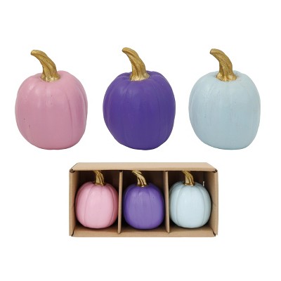 Transpac Set of 3 Multicolor Resin Pumpkin Sculptures in Kraft Box Decorative Tabletop Fall and Halloween Decor