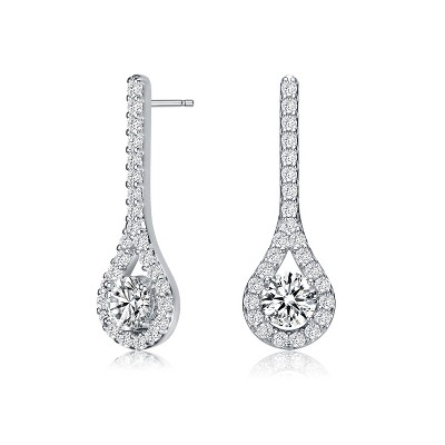 Guili Sterling Silver Rhodium Plated Clear Round Cubic Zirconia Solitaire with Accent Teardrop Earrings, a Perfect Touch of Sparkling Beauty