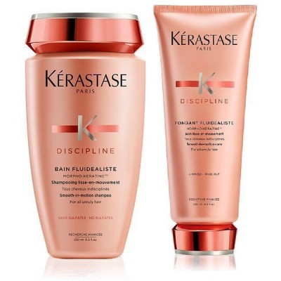 Kerastase Discipline Bain Fluidealiste (NO SULFATES) Smooth-in-Motion Shampoo (8 oz) & Fondant Fluidealiste Conditioner (6.8 oz) Duo Set Kit .