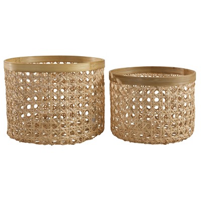 Split P Woven Cane Round Baskets Set of 2