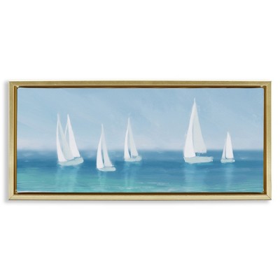Stupell Industries White Sail Boats Across Coast Black Framed Floater Canvas Wall Art