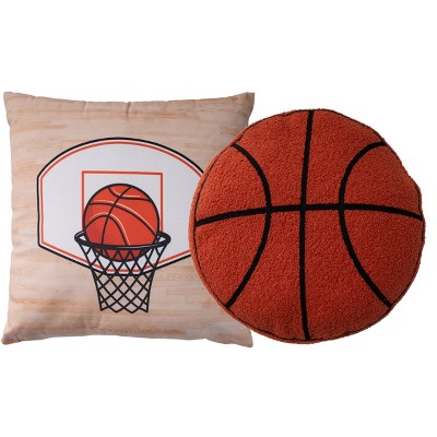 Mina Victory Plush Lines Basketball Set of 2 Multicolor Indoor Throw Pillows